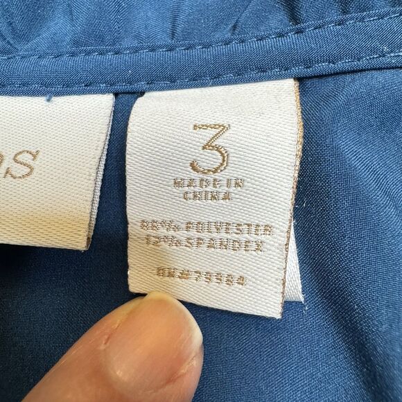 Chicos Weekends Full Zip Navy blue Drawstring neck Rain Coat stretch Jacket Sz 3 - Picture 9 of 10